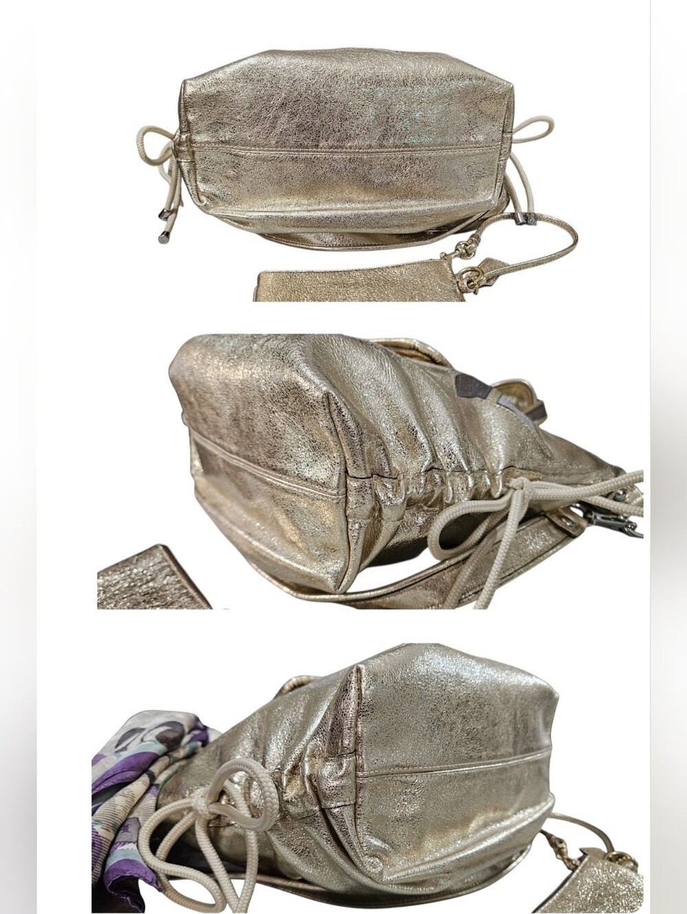Coach Poppy "STAR" Spotlight Metallic Shoulder Bag w/matching Wristlet & Scarf - Picture 9 of 16